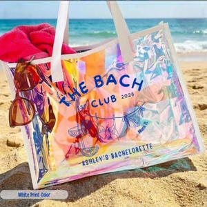<b>Large</b> Capacity <b>Women</b> PVC Shoulder <b>Handbag</b> Waterproof Durable Travel Beach Bag Portable Shopping Tote Bag with Leather Label Logo - Product Image 4
