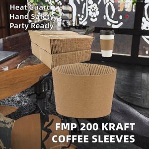 ปลอกหุ้มแก้วกาแฟแบบใช้แล้วทิ้ง 200 ชิ้น ทำจากกระดาษคราฟท์ สำหรับเครื่องดื่มร้อน ทนทาน ทำจากกระดาษลูกฟูก สำหรับแก้วขนาด 12-24 ออนซ์ ป้องกันมือ - Product Image 2