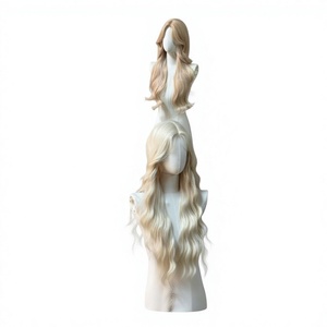 Peluca completa pequeña de cabello largo rizado con raya central, aspecto natural, hecha a máquina con fibra resistente a altas temperaturas, venta directa de fábrica, envío directo de un solo artículo - Product Image 1