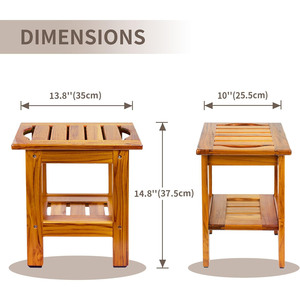 Tabouret de douche en teck sur mesure 35x25.5x37.5cm avec double rangement, équipement de sécurité pour salle de bain avec poignée - Product Image 5