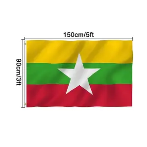 Bendera Myanmar Seri 3x5 kaki cetak 100D poliester jahitan ganda dalam ruangan luar ruangan warna cerah dengan grommet kuningan