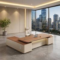 Escritorio de Oficina de Lujo con Acabado Brillante, Escritorio Ejecutivo, Escritorio para CEO, Mesa para Jefe, Escritorio Ejecutivo de Madera, Escritorio Ejecutivo en Forma de L