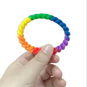Cheapest OEM Factory Chain Link Silicone Rainbow Pride Bracelets Party Promotion Gifts Adult Wristband