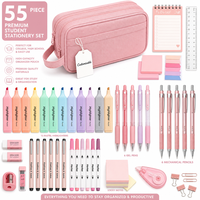 Ensemble de papeterie scolaire 55 pièces avec grande trousse à crayons, surligneurs, stylos gel, crayons mécaniques, notes autocollantes, kit de fournitures pour l'université