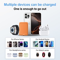 Porte-cartes magnétique en cuir certifié FCC/CE avec support intégré, batterie externe sans fil 15W, sortie 20W, protection contre les surcharges, 5000mAh, cadeau