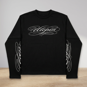 T-shirt à manches longues surdimensionné noir pour homme, 220 grammes, coton sur le devant, streetwear, col rond, imprimé graphique, vêtements décontractés - Product Image 2