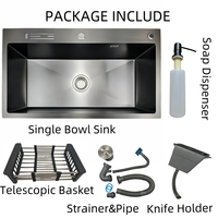 Évier de cuisine à encastrer en acier inoxydable Évier de cuisine à bol unique avec kit de vidange et distributeur de savon