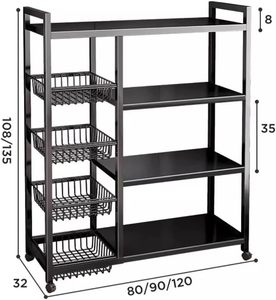 Multi-layer Kitchen Standing Folding Steel Shelf Black 5-Level Metal <b>Storage</b> Rack Modern Design 80x32x108cm Home Hotel Bathroom - Product Image 5