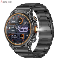 Montre connectée sportive étanche IP68 AK81round Dafit avec lampe de poche pour appels, boîtier en acier, bracelet en gel de silice pour hommes - 5 à 10 jours