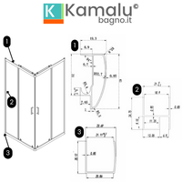 Cabine de douche d'angle moderne CHIARA EDGE-R Kamalu 90x90 hauteur réduite 170cm verre clair 6mm avec cadre en aluminium