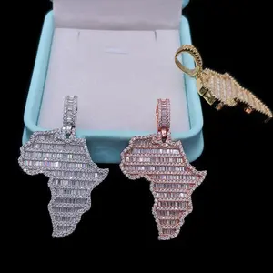 Hip Hop-Schmuck-Pass Diamant-Testkette groß 2,25 Zoll eiskallig Baguette Moissanite Afrika Anhänger für Herren und Damen