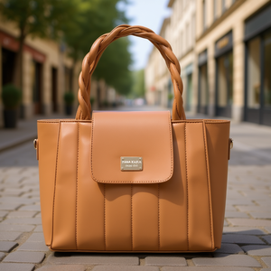 Bolso Tote para Mujer Fana Kaira, Color Camel, Asa Trenzada, Bolso Casual de Lujo con Forro de Cuero y Material Metálico - Product Image 2