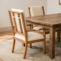Ensemble de 2 fauteuils de salle à manger en bois massif avec coussin rembourré crème, chaise d'appoint moderne et organique pour salon