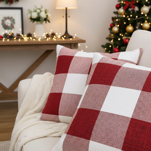 Fundas de Almohada Decorativas Cuadradas de Lino Suave con Estampado a Cuadros Clásico Navideño, Paquete de 2 para el Hogar - Product Image 3