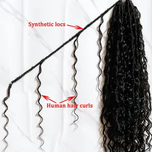 <span class=keywords><strong>Dreadlocks</strong></span> au crochet pré-bouclées noires naturelles souples de 22 à 26 pouces, tresses bohèmes avec boucles de cheveux humains - Product Image 6