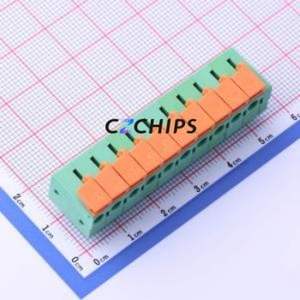 JL142R-50810GA1 Spring Terminal Block Bent Lead Through Hole,P=5.08mm Connector 1x10P 5.08mm Green Right Angle Insert - Product Image 1