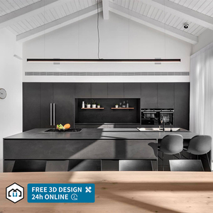 George nhóm tùy chỉnh đồ nội thất nhà Modular óc chó Gỗ Veneer Matt màu đen cửa kính tủ bếp thiết kế hiện đại - Product Image 5