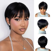 Promotion YWhair : Perruque Courte Bob en Cheveux Humains Brésiliens Remy de Haute Qualité, Dentelle 3x1, Noir Naturel, Densité 150%, Coupe Pixie