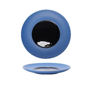 Service de vaisselle rond en céramique bleu et noir, ensemble moderne d'assiettes et de bols en porcelaine pour restaurant et usage domestique quotidien - Product Image 5