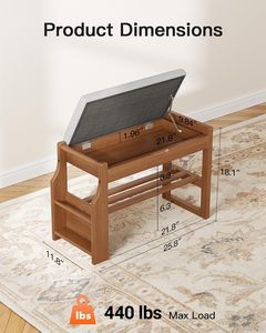 Banco zapatero moderno de madera de pino maciza con cojín suave, almacenamiento de 2 niveles y tapa elevable para recibidor, pasillo, <span class=keywords><strong>dormitorio</strong></span> y sala de estar - Product Image 3