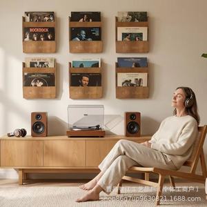 Wooden <b>wall</b>-mounted CD rack for bedroom and living room, decorative <b>vinyl</b> record storage rack made of solid wood. - Product Image 3