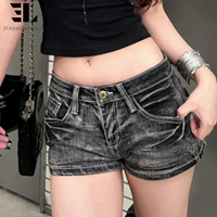 Celana Pendek Denim Skinny Distressed Washed LARSUR Custom Factory, Celana Pendek Denim High Waist untuk Wanita