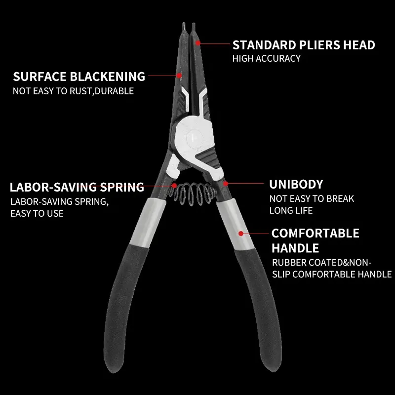 Customization 7" 55 Steel Multi-Purpose Stop Ring Pliers Internal Straight mini circlip pliers