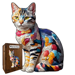 Wacocetoy Rompecabezas de madera con forma de gato, 180 piezas, juguete educativo de forma irregular para jóvenes - Product Image 1