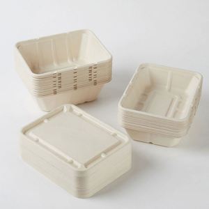 Boîte alimentaire jetable biodégradable en pulpe de bagasse de canne à sucre recyclée avec couvercle blanc, tailles 9''/10''/12'' - Product Image 1