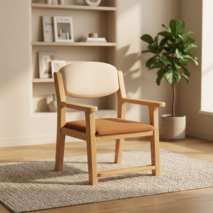 Fauteuil de salon scandinave moderne, structure en bois, revêtement beige, dossier solide, design ergonomique, fauteuil de détente, mobilier de maison - Product Image 3