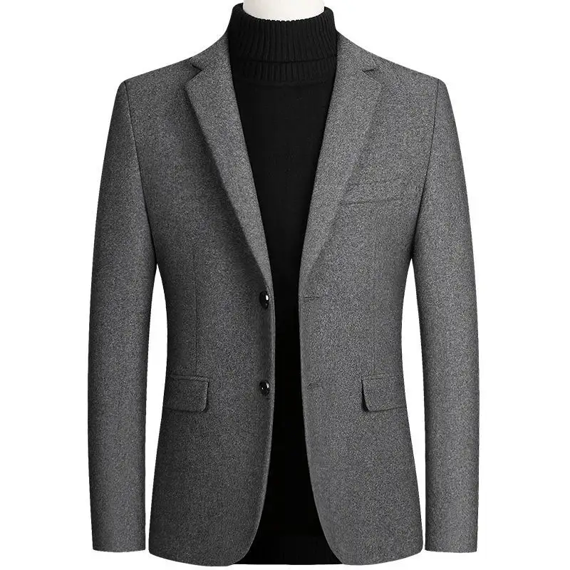 Artı pamuk kalınlaşmak erkek takım elbise ceket bir düğme Slim Fit spor ceket yün ceket kış iş günlük Blazer erkekler için