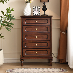 Commode à cinq tiroirs de style vintage, armoire de rangement en bois massif, commode de chambre à coucher, design rétro américain - Product Image 2