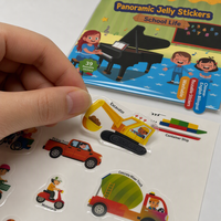 Livre d'autocollants en gelée TPE à motifs de dessins animés, réutilisable, étanche, écologique, portable, pour enfants, fournitures scolaires, personnalisable