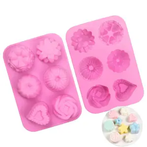 Vários estilos 6 cavidade rosa flor coração forma silicone molde para cozimento chocolate doces