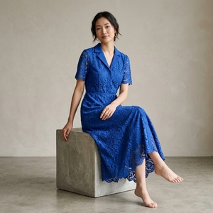เดรสยาวฤดูร้อนสุดหรูสำหรับสุภาพสตรี ผ้าลูกไม้ฝรั่งเศสละลายน้ำได้ พร้อมงานปักลายฉลุ  ชุดเดรสสีขาวสุดหรูสำหรับสุภาพสตรี - Product Image 4