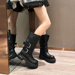 Nouvelles bottes en cuir véritable rétro Venom pour femmes, été 2025, talon épais, mi-mollet, bottes de <span class=keywords><strong>moto</strong></span> - Product Image 2