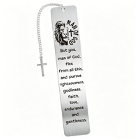 Marque-page en acier inoxydable gravé au laser avec logo personnalisé, verset biblique et breloque croix – Cadeau religieux chrétien inspirant