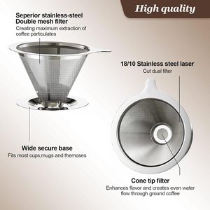 Filtro de Café de Acero Inoxidable Reutilizable, Sin Papel, para Verter sobre la Taza - Product Image 4