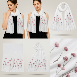 Écharpe en viscose unie à motifs floraux blancs, châle léger pour femme, longue et douce, idéale pour le quotidien, les voyages ou comme cadeau - Product Image 2