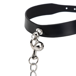 Leather <b>Collar</b> With Chain <b>Leash</b> Black Adult Dog <b>Leash</b> Kit For <b>Pet</b> Training Four Seasons Use - Product Image 4