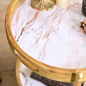 INNOVA European Style Antique Durable Wooden Round Design Metal Leg Coffee <b>Table</b> and <b>Side</b> <b>Table</b> <b>Set</b> - Product Image 4