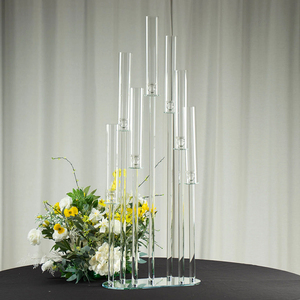 Vente en gros tube de verre transparent, centre de table de mariage à <span class=keywords><strong>5</strong></span> <span class=keywords><strong>branches</strong></span>, chandeliers de table, bougeoirs - Product Image 3