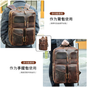 Dropshipping Shopify Crazy Horse Leather Men <b>Backpack</b> Head Layer Cowhide Premium Outdoor Travel Rucksack Large Capacity - Product Image 5