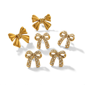 Bowknot <b>Stud</b> Earrings Gold Rhinestone Inlaid <b>Titanium</b> Steel For Women Party Fashion Jewelry - Product Image 5