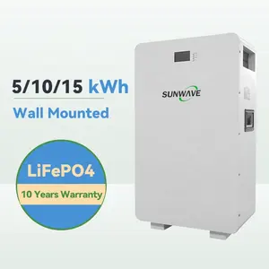 सौर ऊर्जा प्रणाली के लिए सनवेव 5 Kwh वॉल-माउंटेड 48V लाइफपो4 100Ah 200Ah लिथियम बैटरी पैक