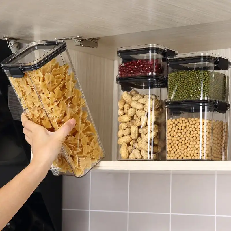 Kotak penyimpan makanan plastik Modern 5 ukuran, tempat sampah tegak transparan untuk Aksesori dapur dengan cincin bersegel silikon