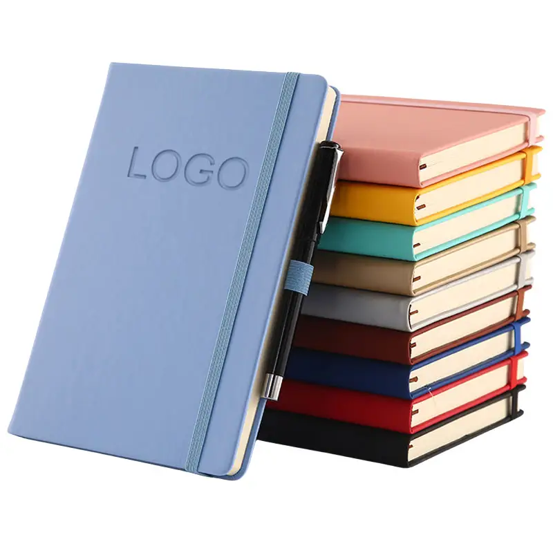 A5 with Straps Pen Cases Journal Diary Notebook Hard Cover Printed Logo Note Book PU Leather Notebook