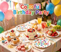 Ensemble de vaisselle jetable en papier à pois colorés pour anniversaire, assiettes rondes et carrées de 7 pouces, kit de vaisselle pour la décoration de fête d'anniversaire
