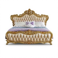 Europäischer Stil Massivholz Eiche Hochbett mit Schnitzereien und Stickereien Prinzessinnen-Doppelbett 180-200cm aus Leder Rindsleder Made in China Masterbett