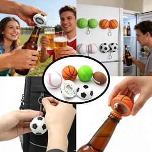 Ouvre-bouteille rond en plastique écologique, portable, personnalisé, pour le football, le tennis, le basketball, le vin, la bière, avec aimant, porte-clés, sport - Product Image 1